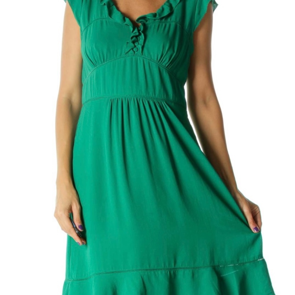 Maeve Green fabric buttons and trim detail midi dress